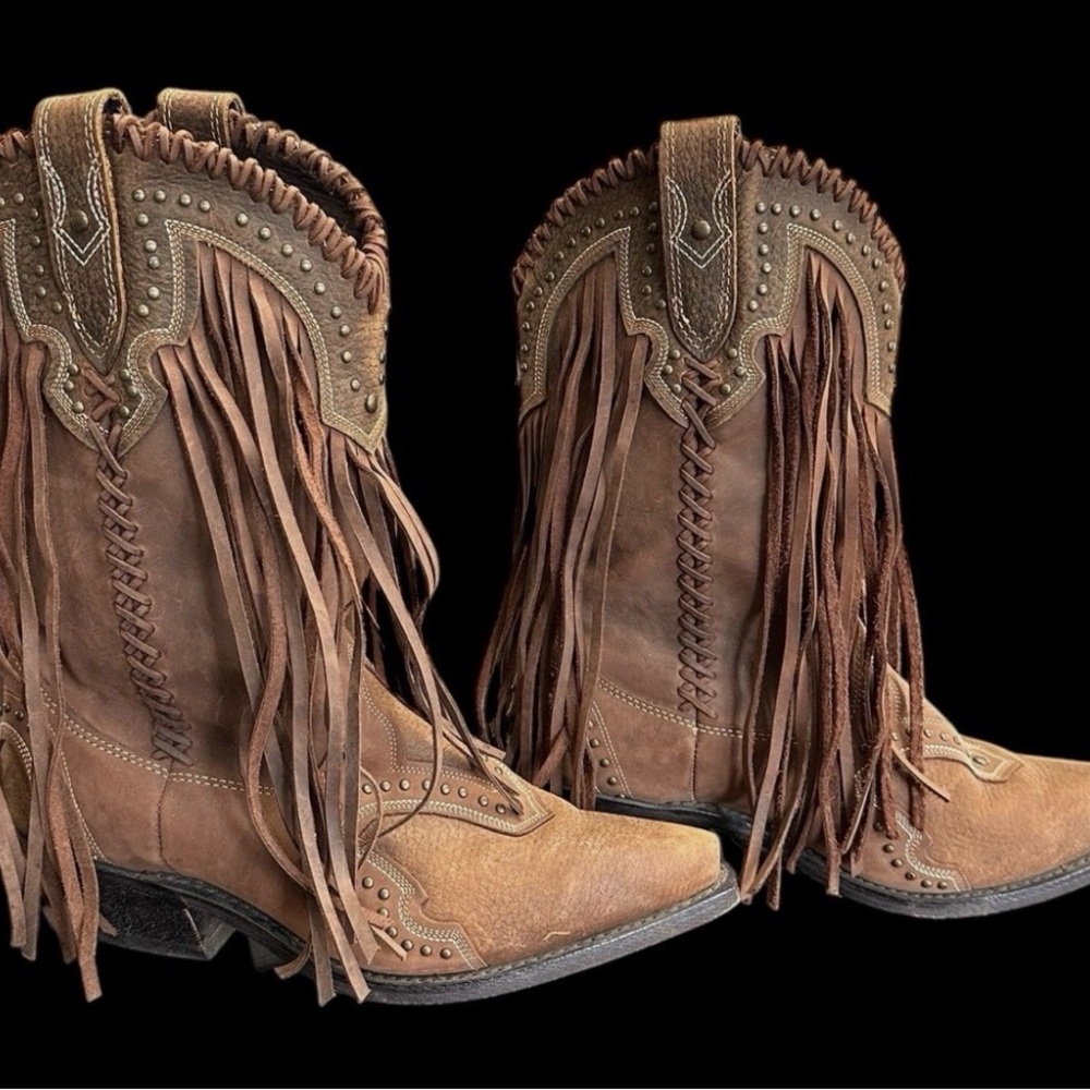 Brown Fringe Western Heeled Boots